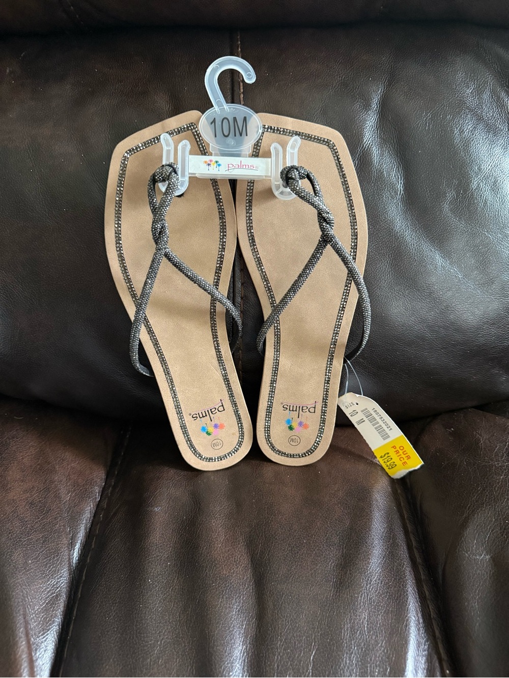 Palms Women's Black Braided Strap Sandals with Tan Footbed - 10M